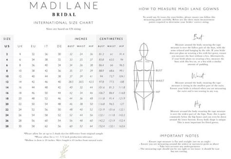 Size Chart Madi Lane Bridal