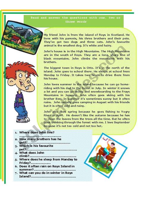 Present Simple Reading Comprehension Seasons And Free Time