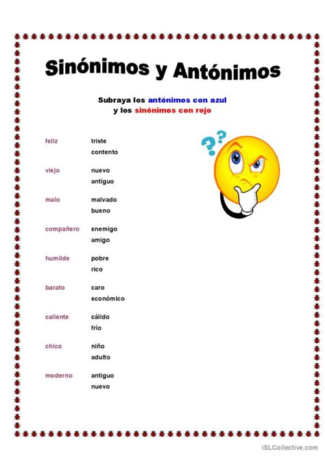 Sinónimos Y Antónimos Práctica Gener… Español Ele Hojas De Trabajo Pdf And Doc