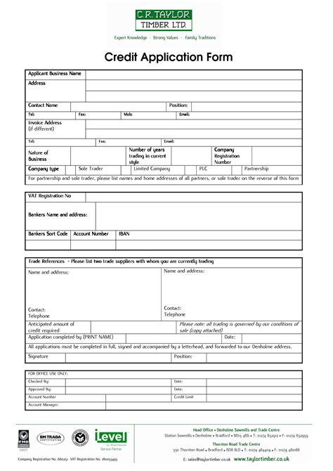 Credit Application Form Free Printable Documents