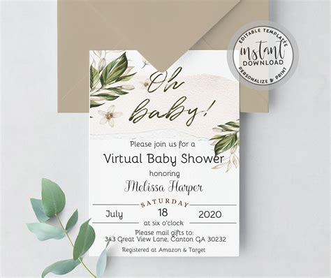 Oh Baby Gold Greenery Watercolor Baby Shower Invitation Etsy Gender