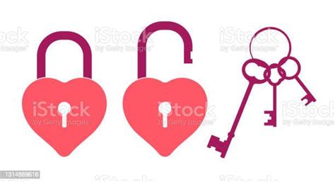 Open And Closed Heartshaped Lock Bunch Of Vintage Keys Flat Style