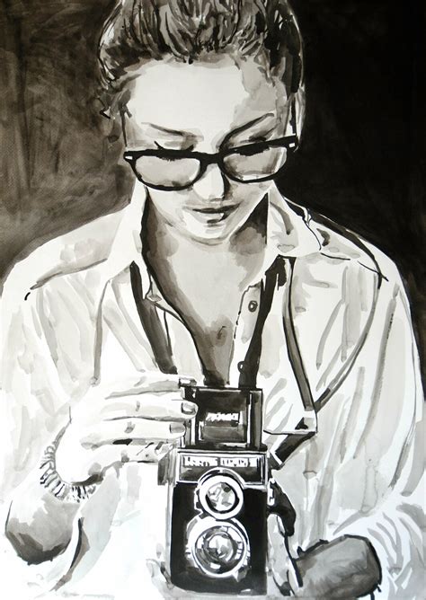 Girl With Camera 70 X 50 Cm By Alexandra Djokic 2020 Drawing