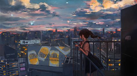 Anime Rooftop Background Night Fondos Gacha Paisajes Nguyen