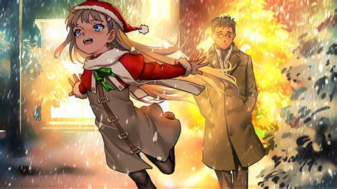 1366x768px Free Download Hd Wallpaper Anime Girls As109 Artwork Snow Winter Christmas