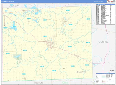 Lenawee County Mi Zip Code Wall Map Basic Style By Marketmaps Mapsales