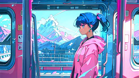 Download Wallpaper 1920x1080 Girl Profile Bus Window Pink Anime