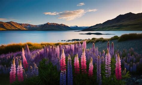 Premium Ai Image Beautiful Lupine Flower In Lake Tekapo New Zealand