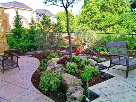 Carving out circular areas or curved paths among the green grass is a common idea for incorporating flowers into the backyard design. Backyard without grass | Backyard landscaping plans, Small ...