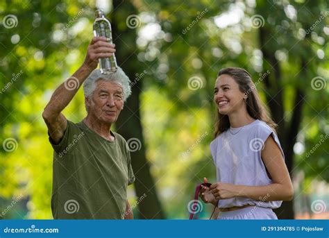 The Senior Man Drinking Water During Workout Stock Image Image Of