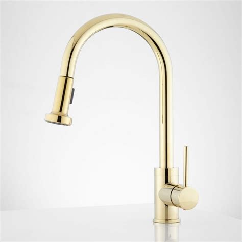 Temperature and volume are controlled by using both handles, one for hot and one for cold. Moen Polished Brass Kitchen Faucets