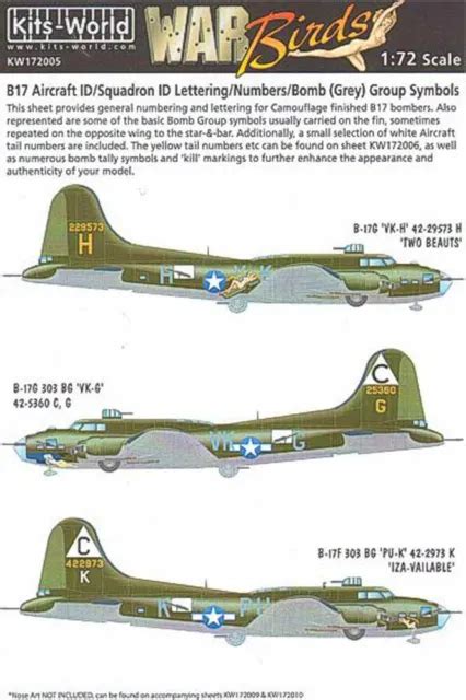 Kits World 172005 Aircraft Decals 172 Boeing B 17fb 17g Flying