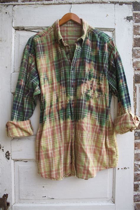 X Large Distressed Flannel Upcycle Clothes Flannel Shirt Bleached