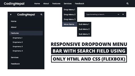 Responsive Dropdown Menu Bar With Search Field Using Only Html Css Youtube
