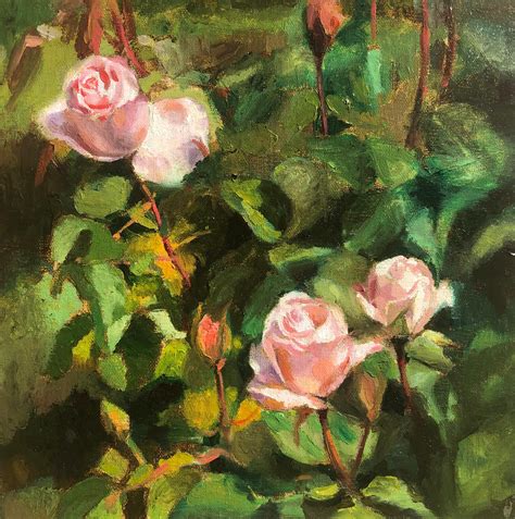 Hilary Gomes Three Blooming Peach Roses Oil Painting For Sale At 1stdibs