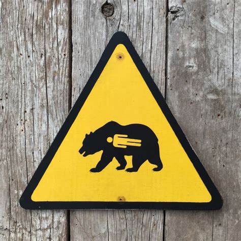 Grizzly Bear Sign Handmade Screen Printed Sign Funny Bear Attack