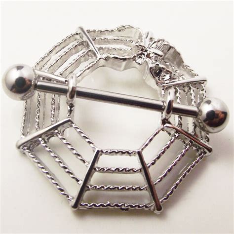 2piece 14g punk rock spider nipple ring shield rings body piercing jewelry cobweb mamilo rings