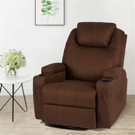 Esright Espresso Fabric Massage Recliner Chair Degrees Swivel