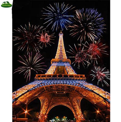5d Diy Diamond Painting Fireworks And Eiffel Tower Embroidery Cross