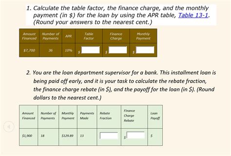 Solved 1 Calculate The Table Factor The Finance Charge