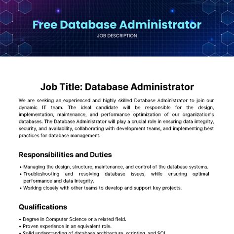 Database Administrator Job Description Template Edit Online