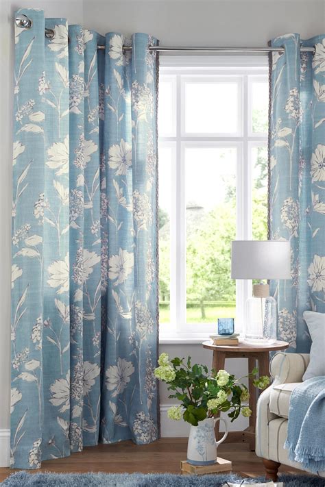 Buy Powder Blue Country Floral Print Eyelet Curtains From The Next Uk