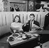 English soccer player Geoff Hurst with his wife Judith at a cafe ...