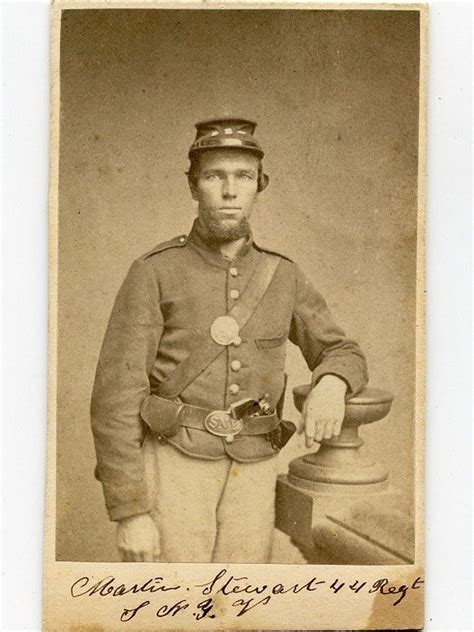 Civil War Cdv Signed Armed Pvt Martin Stewart Co C New York 44th Inf