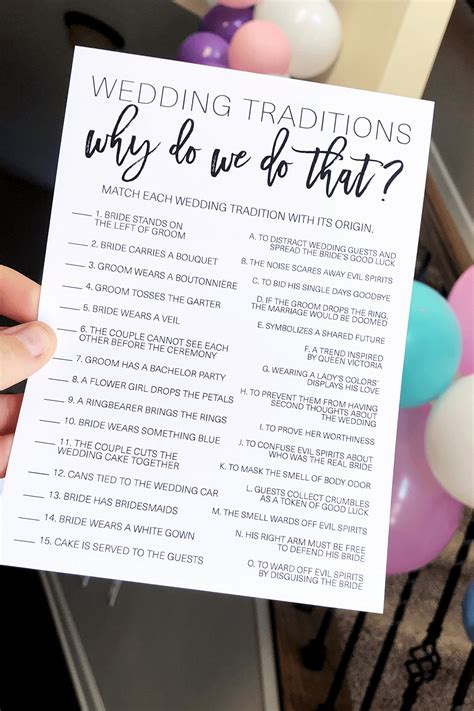Wedding Traditions Guessing Game Printable Why Do We Do That Etsy