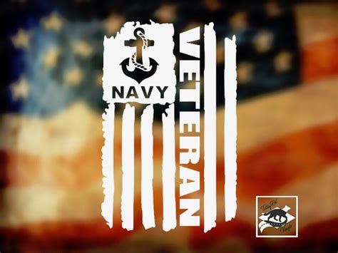 Veteran American Flag Navy Vinyl Decal With Custom Text Option Etsy