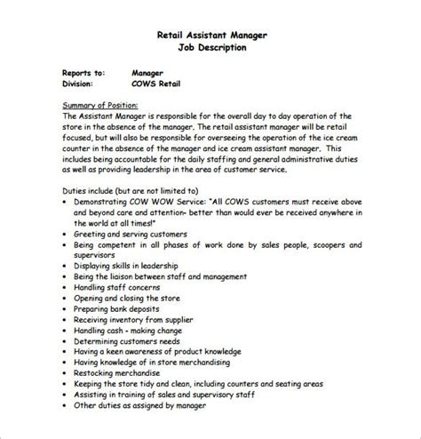 Finance assistant responsibilities include processing payments, maintaining cost reports and managing invoices. 12+ Assistant Manager Job Description Templates | Free ...