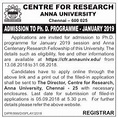 After 10th Std....: PhD Admissions 2019 in Anna University Chennai