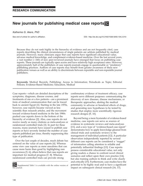 Pdf New Journals For Publishing Medical Case Reports