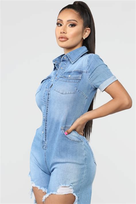 Sense Of Direction Denim Romper Medium Wash