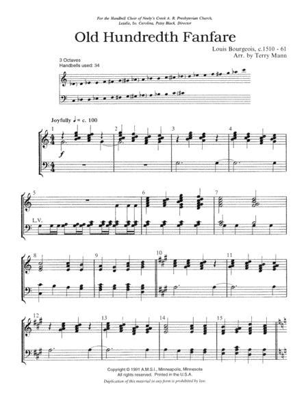 Old Hundredth Fanfare By Terry Mann Handbell Score Sheet Music For