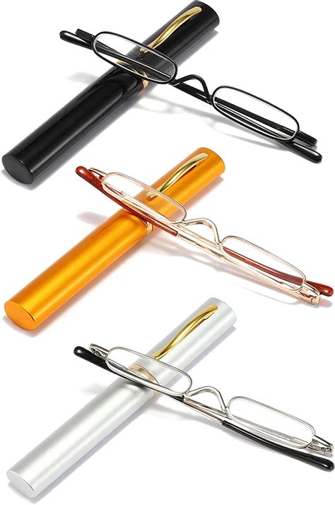 ultra small reading glasses for men women slim pocket readers with pen clip metal case spring