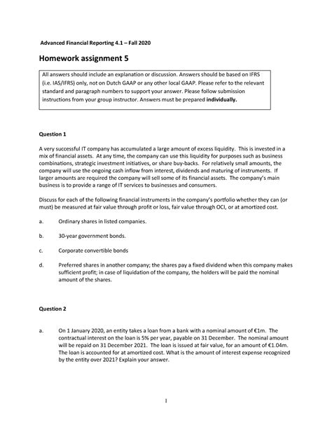 Afr 2020 Homework Assignment 5 Advanced Financial Reporting 4 Fall