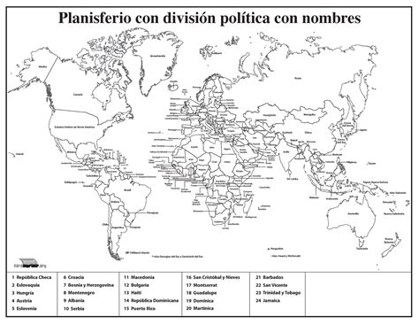 Detalle Imagen Planisferio Con Division Politica Y Nombres