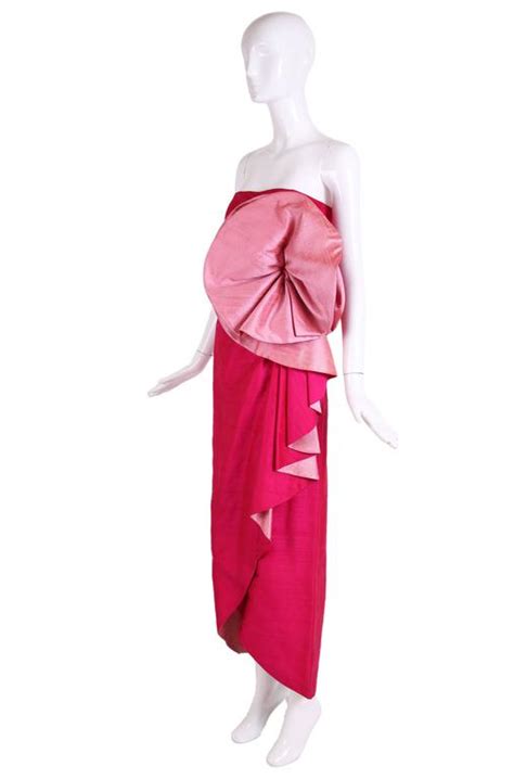 roberto capucci fuchsia silk evening gown w oversized rosette and shawl ca 1980 for sale at 1stdibs