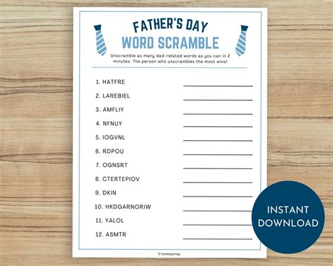 Fathers Day Word Scramble Fun Fathers Day Game Etsy