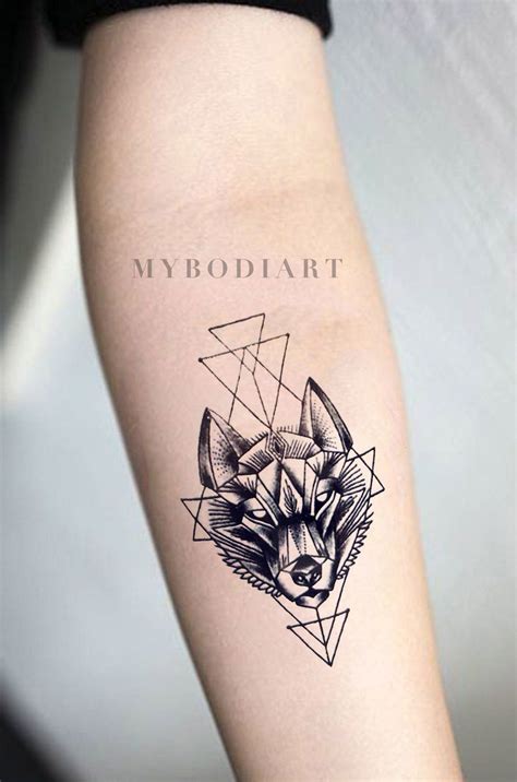 Lupa Small Black Geometric Wolf Spirit Animal Temporary Tattoo Wolf