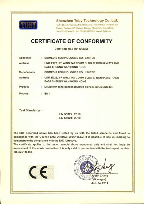 Certificate Of Conformity Eu