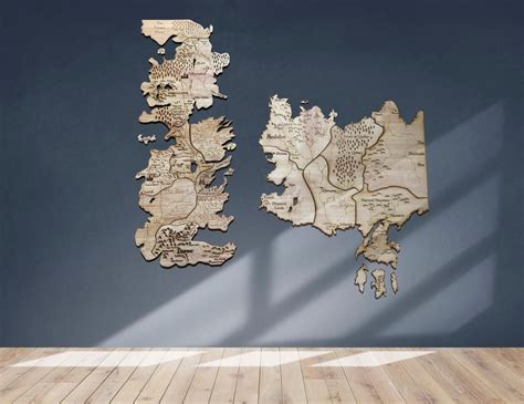 Game Of Thrones Wooden Map Wall Decor Seven Kingdom Westeros Etsy