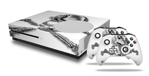 Xbox One S Console Controller Bundle Skins Chrome Skull On White