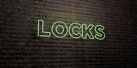 Locks Realistic Neon Sign On Brick Wall Background 3d Rendered