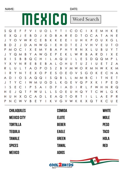 Printable Mexico Word Search Cool2bkids