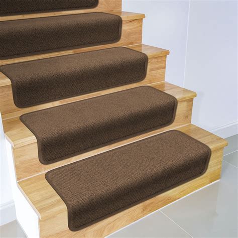 Set Of 15 Overstep Attachable Carpet Stair Treads Toffee Brown 17