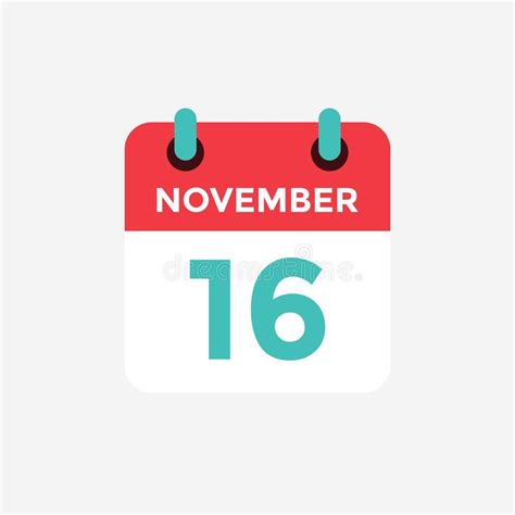 Flat Icon Calendar 16 November Date Day And Month Stock Vector
