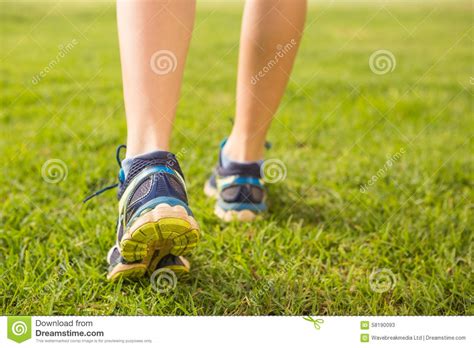 Close Up View Of Female Runners Feet Stock Image Image Of Grass
