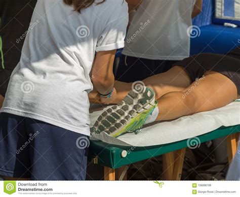 Athlete`s Calf Muscle Professional Massage Treatment After Sport Workout Fitness And Wellness